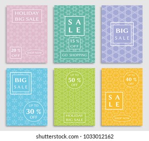Collection of sale banners, flyers. Modern and vintage social media placard set for mobile website, posters, email and newsletter designs, ads, online shopping, promotional material. Line patterns set