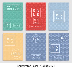 Collection of sale banners, flyers. Modern and vintage social media placard set for mobile website, posters, email and newsletter designs, ads, online shopping, promotional material. Line patterns set
