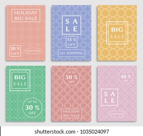 Collection of sale banners, flyers. Modern and vintage social media placard set for mobile website, posters, email and newsletter designs, ads, online shopping, promotional material. Line patterns set