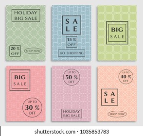 Collection of sale banners, flyers. Modern and vintage social media placard set for mobile website, posters, email and newsletter designs, ads, online shopping, promotional material. Line patterns set