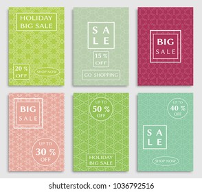 Collection of sale banners, flyers. Modern and vintage social media placard set for mobile website, posters, email and newsletter designs, ads, online shopping, promotional material. Line patterns set