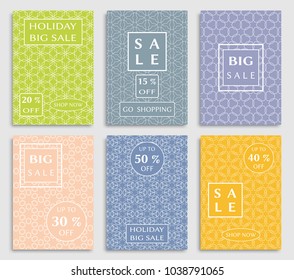 Collection of sale banners, flyers. Modern and vintage social media placard set for mobile website, posters, email and newsletter designs, ads, online shopping, promotional material. Line patterns set