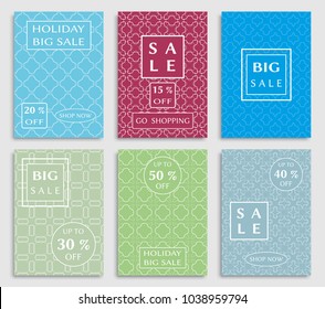 Collection of sale banners, flyers. Modern and vintage social media placard set for mobile website, posters, email and newsletter designs, ads, online shopping, promotional material. Line patterns set