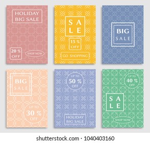 Collection of sale banners, flyers. Modern and vintage social media placard set for mobile website, posters, email and newsletter designs, ads, online shopping, promotional material. Line patterns set