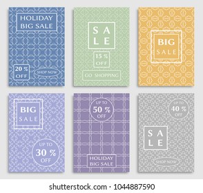 Collection of sale banners, flyers. Modern and vintage social media placard set for mobile website, posters, email and newsletter designs, ads, online shopping, promotional material. Line patterns set