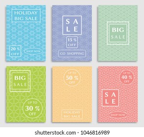 Collection of sale banners, flyers. Modern and vintage social media placard set for mobile website, posters, email and newsletter designs, ads, online shopping, promotional material. Line patterns set