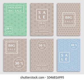 Collection of sale banners, flyers. Modern and vintage social media placard set for mobile website, posters, email and newsletter designs, ads, online shopping, promotional material. Line patterns set