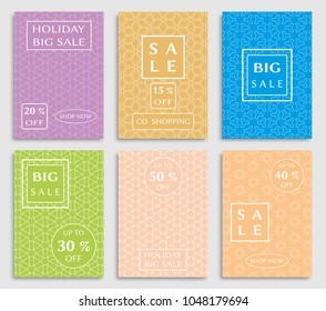 Collection of sale banners, flyers. Modern and vintage social media placard set for mobile website, posters, email and newsletter designs, ads, online shopping, promotional material. Line patterns set