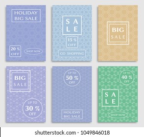 Collection of sale banners, flyers. Modern and vintage social media placard set for mobile website, posters, email and newsletter designs, ads, online shopping, promotional material. Line patterns set