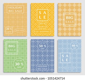 Collection of sale banners, flyers. Modern and vintage social media placard set for mobile website, posters, email and newsletter designs, ads, online shopping, promotional material. Line patterns set