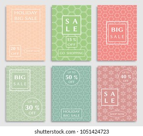Collection of sale banners, flyers. Modern and vintage social media placard set for mobile website, posters, email and newsletter designs, ads, online shopping, promotional material. Line patterns set
