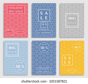 Collection of sale banners, flyers. Modern and vintage social media placard set for mobile website, posters, email and newsletter designs, ads, online shopping, promotional material. Line patterns set