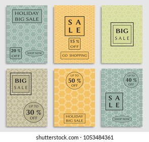 Collection of sale banners, flyers. Modern and vintage social media placard set for mobile website, posters, email and newsletter designs, ads, online shopping, promotional material. Line patterns set