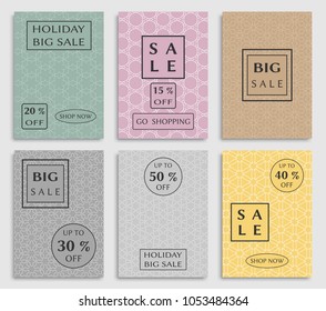 Collection of sale banners, flyers. Modern and vintage social media placard set for mobile website, posters, email and newsletter designs, ads, online shopping, promotional material. Line patterns set