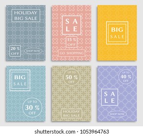 Collection of sale banners, flyers. Modern and vintage social media placard set for mobile website, posters, email and newsletter designs, ads, online shopping, promotional material. Line patterns set