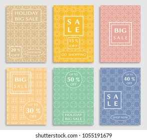 Collection of sale banners, flyers. Modern and vintage social media placard set for mobile website, posters, email and newsletter designs, ads, online shopping, promotional material. Line patterns set