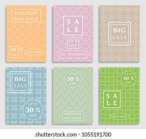 Collection of sale banners, flyers. Modern and vintage social media placard set for mobile website, posters, email and newsletter designs, ads, online shopping, promotional material. Line patterns set