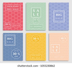 Collection of sale banners, flyers. Modern and vintage social media placard set for mobile website, posters, email and newsletter designs, ads, online shopping, promotional material. Line patterns set