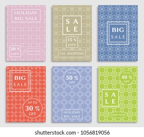 Collection of sale banners, flyers. Modern and vintage social media placard set for mobile website, posters, email and newsletter designs, ads, online shopping, promotional material. Line patterns set