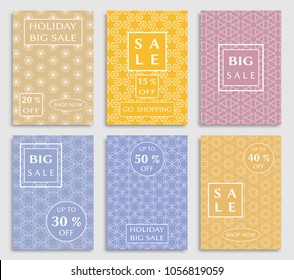 Collection of sale banners, flyers. Modern and vintage social media placard set for mobile website, posters, email and newsletter designs, ads, online shopping, promotional material. Line patterns set