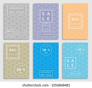 Collection of sale banners, flyers. Modern and vintage social media placard set for mobile website, posters, email and newsletter designs, ads, online shopping, promotional material. Line patterns set