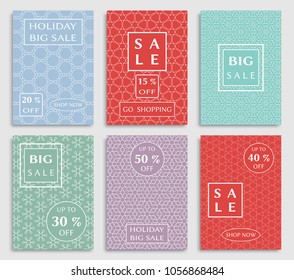 Collection of sale banners, flyers. Modern and vintage social media placard set for mobile website, posters, email and newsletter designs, ads, online shopping, promotional material. Line patterns set