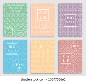 Collection of sale banners, flyers. Modern and vintage social media placard set for mobile website, posters, email and newsletter designs, ads, online shopping, promotional material. Line patterns set