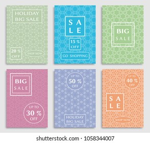 Collection of sale banners, flyers. Modern and vintage social media placard set for mobile website, posters, email and newsletter designs, ads, online shopping, promotional material. Line patterns set