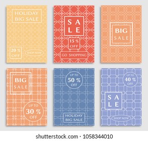Collection of sale banners, flyers. Modern and vintage social media placard set for mobile website, posters, email and newsletter designs, ads, online shopping, promotional material. Line patterns set