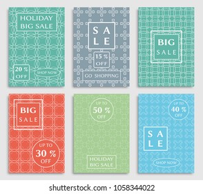 Collection of sale banners, flyers. Modern and vintage social media placard set for mobile website, posters, email and newsletter designs, ads, online shopping, promotional material. Line patterns set