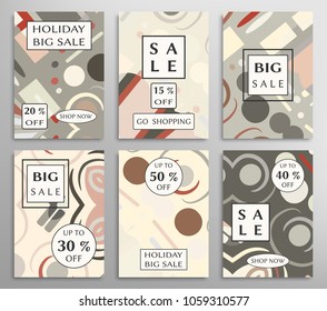 Collection of sale banners, flyers. Modern and vintage social media placard set for mobile website, posters, email and newsletter designs, ads, online shopping, promotional material. Abstract patterns