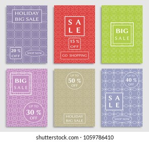 Collection of sale banners, flyers. Modern and vintage social media placard set for mobile website, posters, email and newsletter designs, ads, online shopping, promotional material. Line patterns set