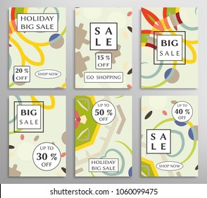 Collection of sale banners, flyers. Modern and vintage social media placard set for mobile website, posters, email and newsletter designs, ads, online shopping, promotional material. Abstract patterns
