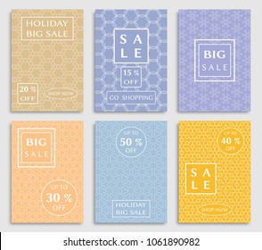 Collection of sale banners, flyers. Modern and vintage social media placard set for mobile website, posters, email and newsletter designs, ads, online shopping, promotional material. Line patterns set