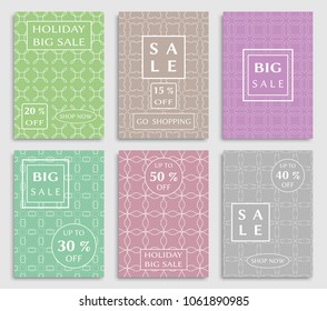 Collection of sale banners, flyers. Modern and vintage social media placard set for mobile website, posters, email and newsletter designs, ads, online shopping, promotional material. Line patterns set