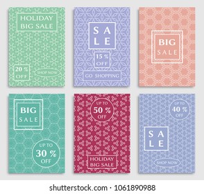 Collection of sale banners, flyers. Modern and vintage social media placard set for mobile website, posters, email and newsletter designs, ads, online shopping, promotional material. Line patterns set