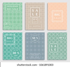 Collection of sale banners, flyers. Modern and vintage social media placard set for mobile website, posters, email and newsletter designs, ads, online shopping, promotional material. Line patterns set