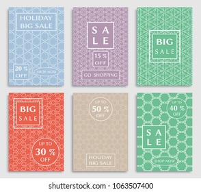 Collection of sale banners, flyers. Modern and vintage social media placard set for mobile website, posters, email and newsletter designs, ads, online shopping, promotional material. Line patterns set