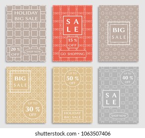 Collection of sale banners, flyers. Modern and vintage social media placard set for mobile website, posters, email and newsletter designs, ads, online shopping, promotional material. Line patterns set