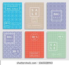 Collection of sale banners, flyers. Modern and vintage social media placard set for mobile website, posters, email and newsletter designs, ads, online shopping, promotional material. Line patterns set