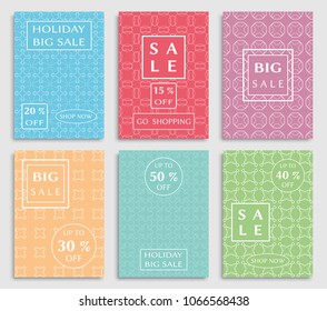Collection of sale banners, flyers. Modern and vintage social media placard set for mobile website, posters, email and newsletter designs, ads, online shopping, promotional material. Line patterns set