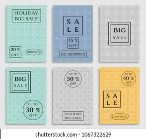 Collection of sale banners, flyers. Modern and vintage social media placard set for mobile website, posters, email and newsletter designs, ads, online shopping, promotional material. Line patterns set