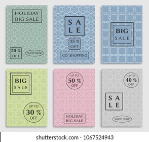 Collection of sale banners, flyers. Modern and vintage social media placard set for mobile website, posters, email and newsletter designs, ads, online shopping, promotional material. Line patterns set