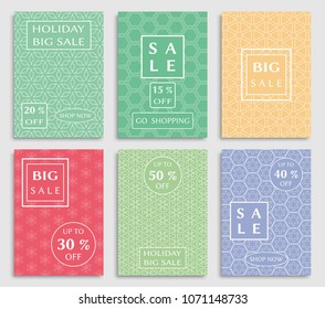 Collection of sale banners, flyers. Modern and vintage social media placard set for mobile website, posters, email and newsletter designs, ads, online shopping, promotional material. Line patterns set