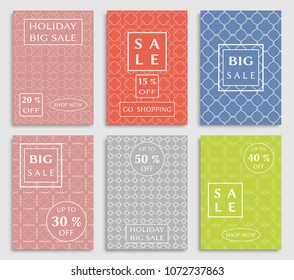Collection of sale banners, flyers. Modern and vintage social media placard set for mobile website, posters, email and newsletter designs, ads, online shopping, promotional material. Line patterns set
