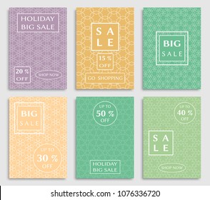 Collection of sale banners, flyers. Modern and vintage social media placard set for mobile website, posters, email and newsletter designs, ads, online shopping, promotional material. Line patterns set