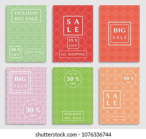 Collection of sale banners, flyers. Modern and vintage social media placard set for mobile website, posters, email and newsletter designs, ads, online shopping, promotional material. Line patterns set