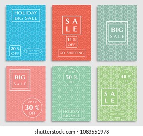 Collection of sale banners, flyers. Modern and vintage social media placard set for mobile website, posters, email and newsletter designs, ads, online shopping, promotional material. Line patterns set
