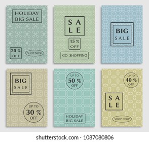 Collection of sale banners, flyers. Modern and vintage social media placard set for mobile website, posters, email and newsletter designs, ads, online shopping, promotional material. Line patterns set