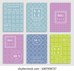 Collection of sale banners, flyers. Modern and vintage social media placard set for mobile website, posters, email and newsletter designs, ads, online shopping, promotional material. Line patterns set